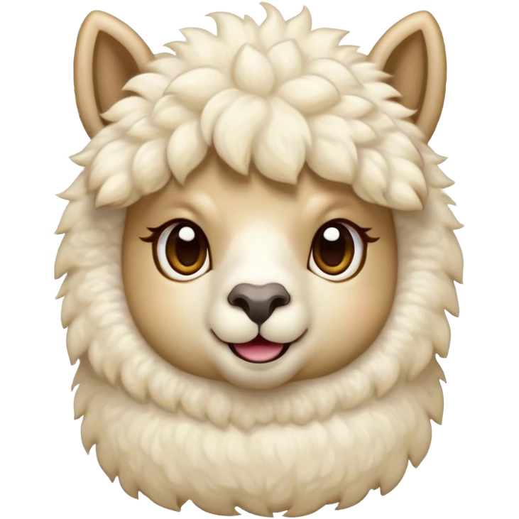 Cinematic Comical Cream Alpaca Portrait Emoji, Head tilted dramatically with an exaggeratedly amused expression, featuring a striking, fluffy cream fleece with playful texture, wide, expressive gentle eyes filled with playful disbelief, Simplified yet hilariously expressive features, highly detailed, glowing with a slightly sassy glow, high shine, dramatic yet playful, stylized with an air of cheeky mischief, bright and endearing, soft glowing outline, capturing the essence of a spirited and over-the-top alpaca, so meme-worthy it feels like it could side-eye its way into internet fame instantly! emoji