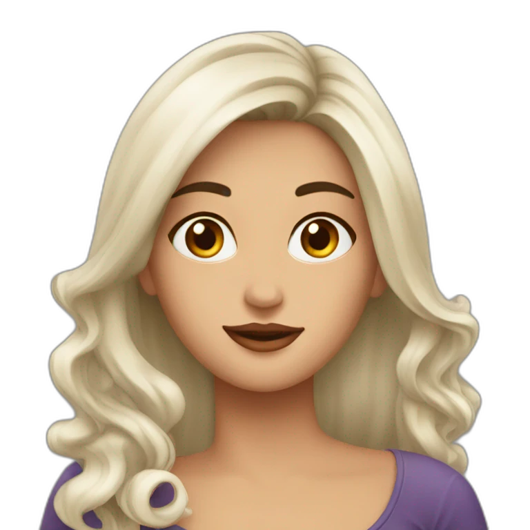 Mujer blanca cabello largo cafe rulos emoji