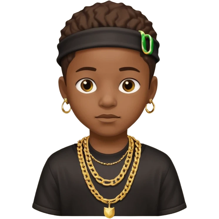 African American boy in a gang outfit with a gold chain emoji