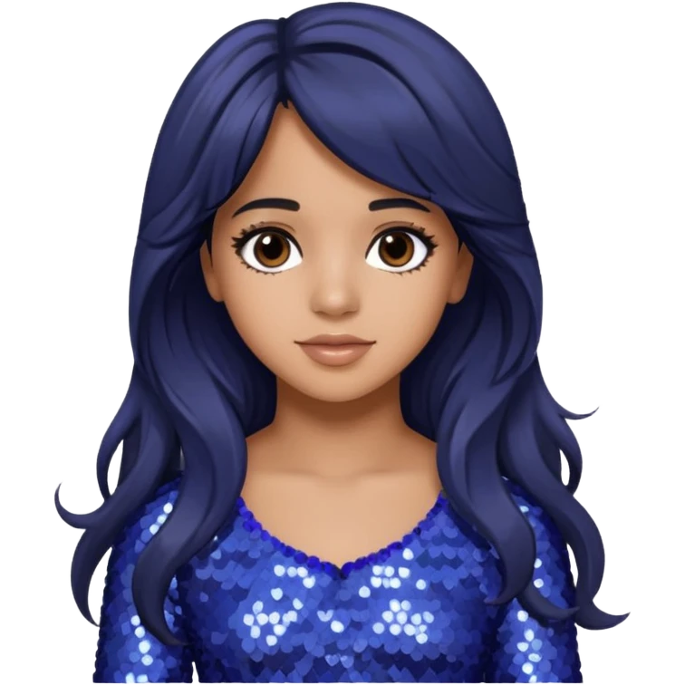 Camila Cabello from Fifth Harmony with long dark brown hair, periwinkle sequin outfit emoji