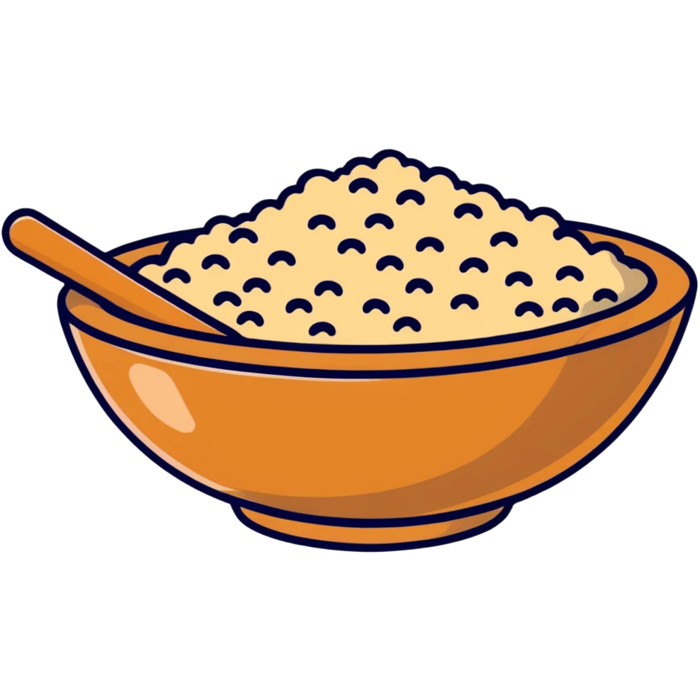 A small wooden bowl filled with tiny sesame seeds emoji