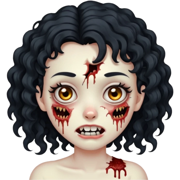 zombie girl with a face scar, curly hair & a tooth gap emoji