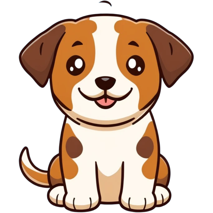 brown Labrador dog with calico spots and patches, happy expression emoji