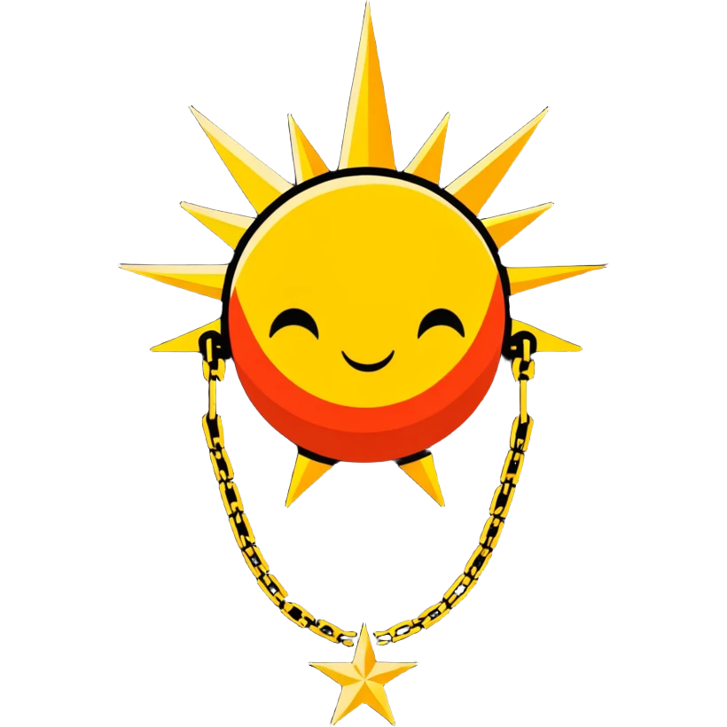 Red rising sun forming a star with broken chains underneath emoji