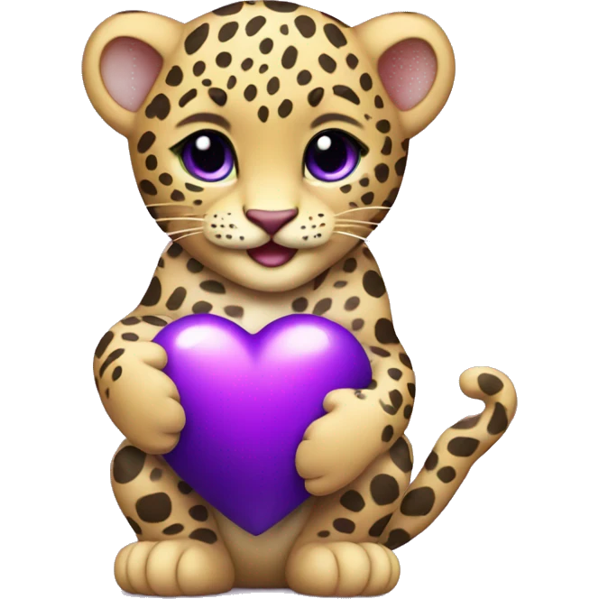 Baby leopard holding a purple heart  emoji
