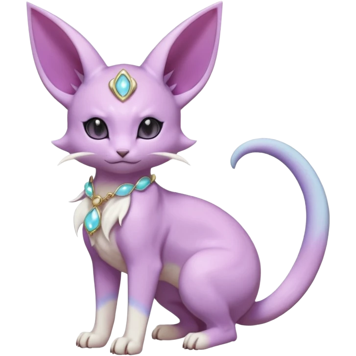 Colorful pastel silky smooth soft pastelcore aesthetic lifelike hyperrealistic abyssal Espeon-Minccino-purloin-gatomon-feline-Fakemon-Digimon-creature wearing a cool casual fashionable aesthetic clothes and accessories and jewelries and apparels fursona (full body)  emoji