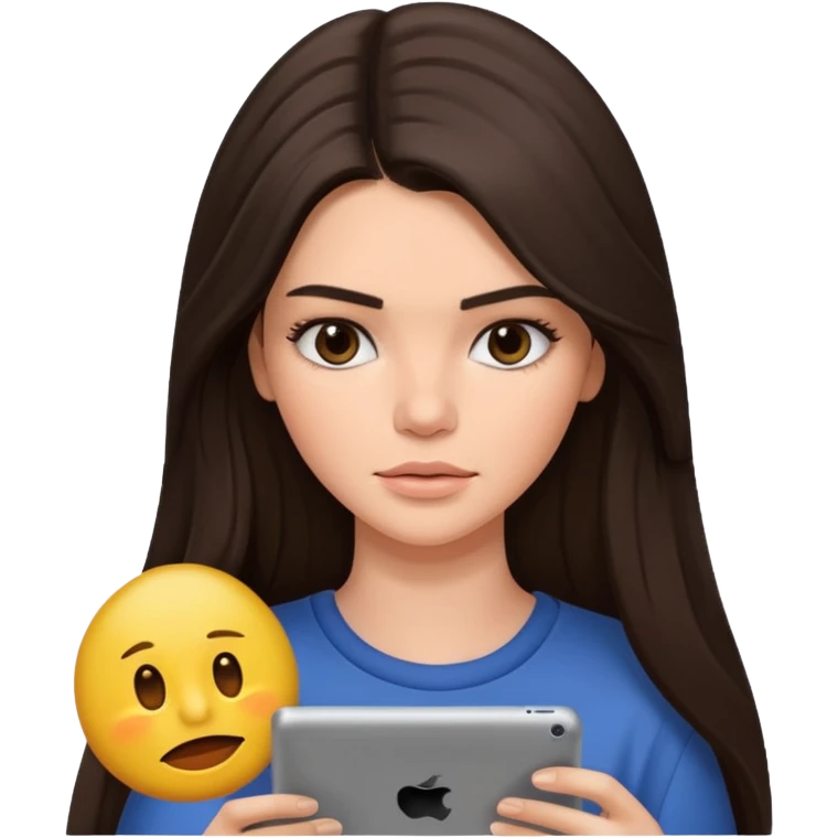 bored brunette  Kendall Jenner with long hair holding iPad emoji emoji