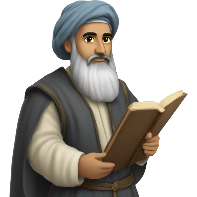Nizami Ganjavi persian medieval author with a book in hands and black beard emoji