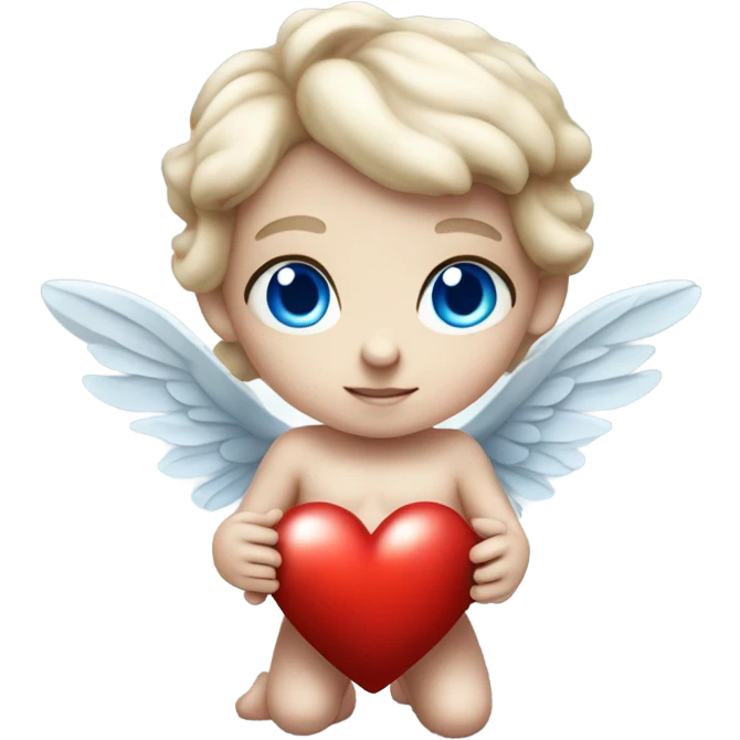 Realistic Photo of flying pale cupid with blue eyes and red heart arrow  emoji