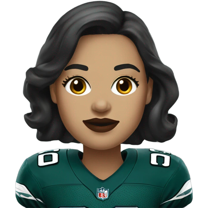  White female dark hair red lips wearing Philadelphia Eagles jersey emoji