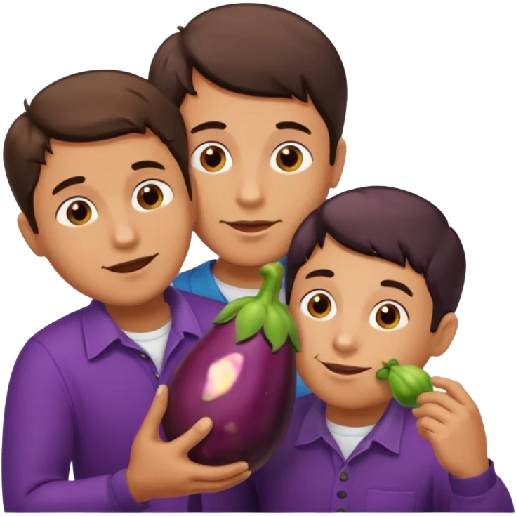 Guy holding an eggplant with another person sucking the eggplant emoji