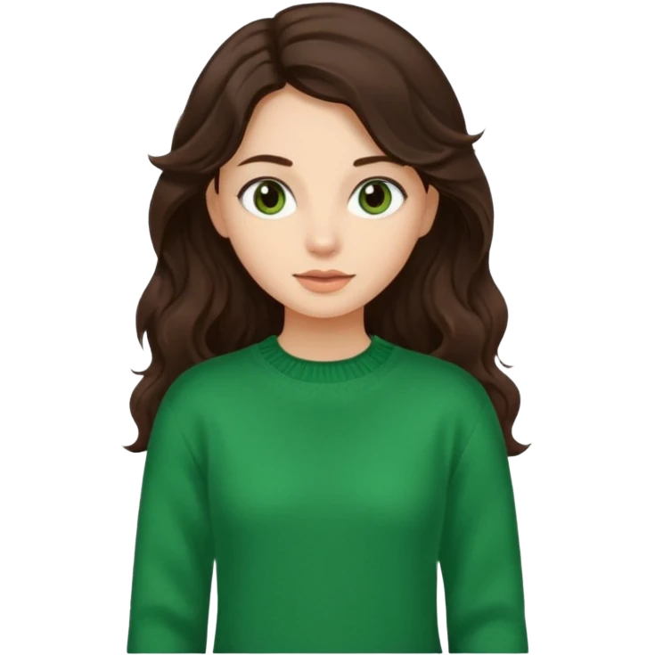 Una chica güera con pelo ondulado café oscuro largo ojos cafés oscuros y con un suéter o camisa veerde. El pelo hazlo un poco más largo, con los ojos cafés oscuros  emoji