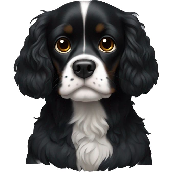 Small completely black king spaniel with black fur on his whole face and white fur on chest emoji