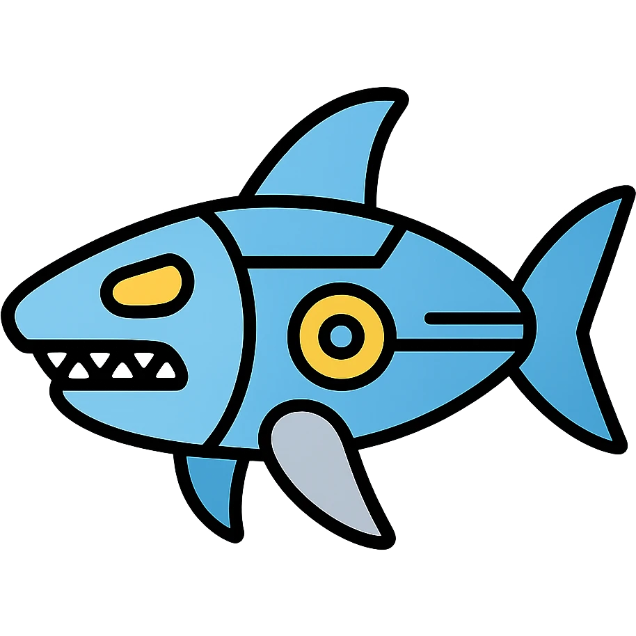 Futuristic shark bot with metallic body and glowing elements emoji