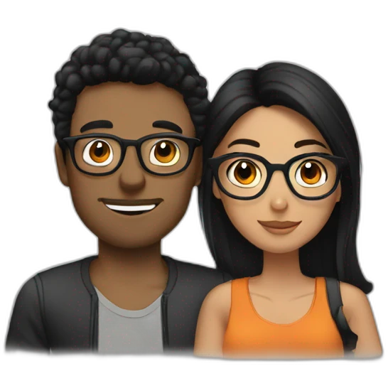 fit boyfriend with glasses and black hair with brunette girlfriend emoji