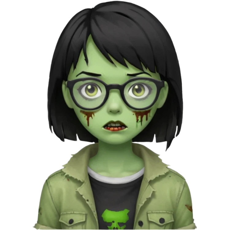 Green zombie girl with black short hair and side bangs in glasses emoji