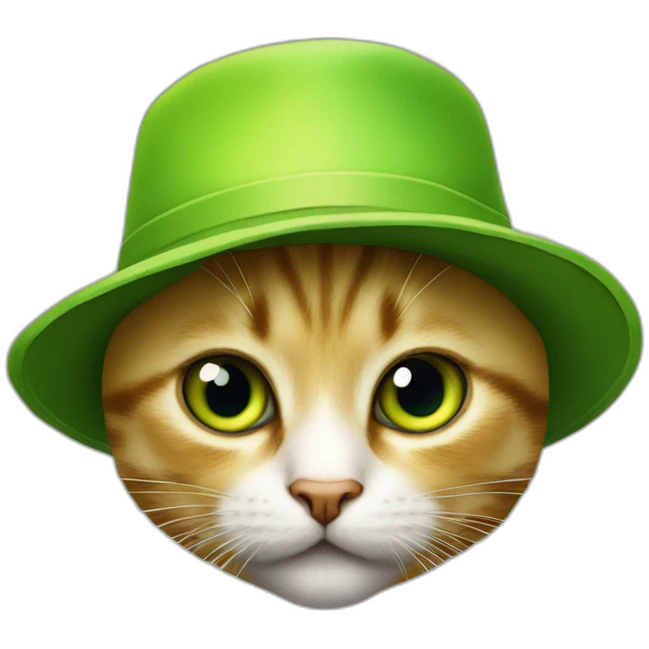 kitten wearing a green stanley ipkiss mask and wearing a yellow hat from the film the mask emoji