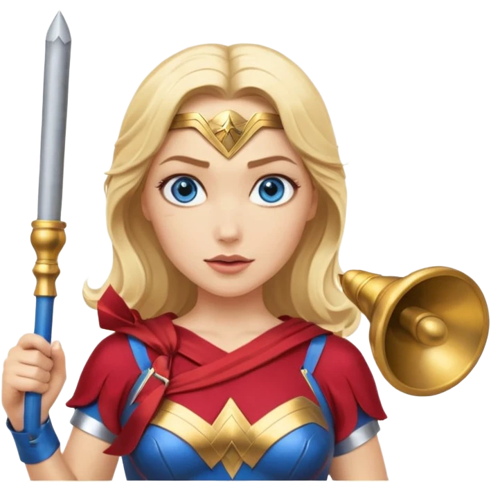 Blonde blue eyes Wonder Woman holding bell and baton  emoji