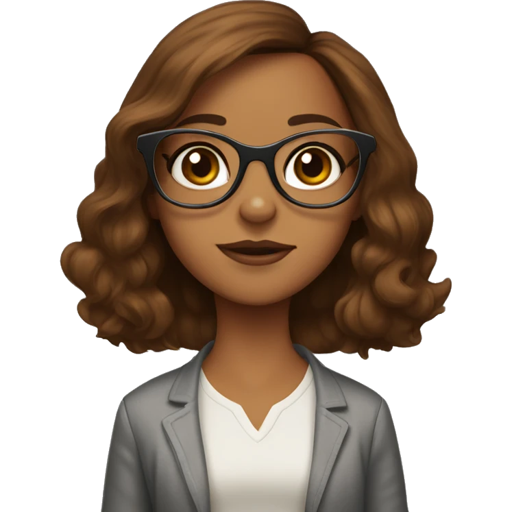 A brown haired girl wearing glasses with a king charles spaniel dog emoji