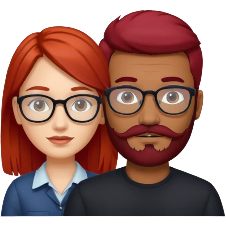 White red hair girl without glasses and brown indian guy with moustache and beard with glasses black hair  emoji