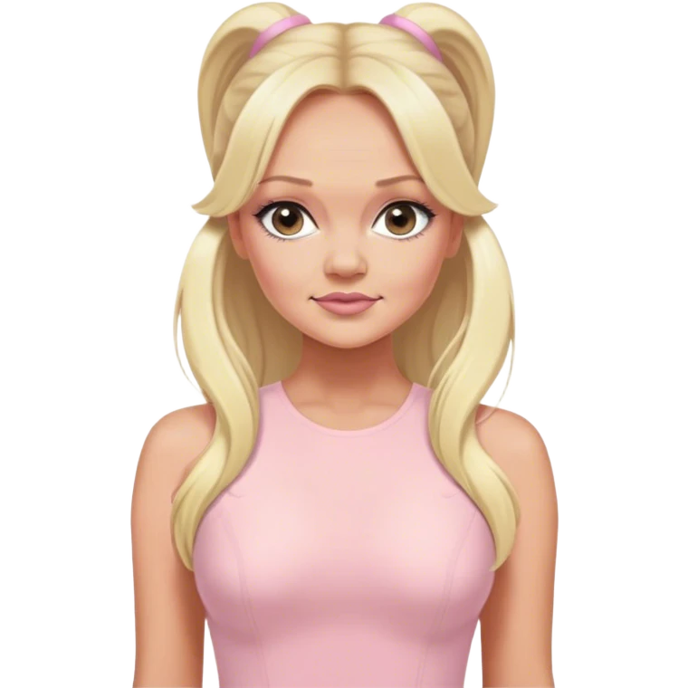 Emma bunton with long blonde ponytails wearing a light pink bodycon dress emoji