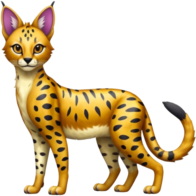 Colorful shiny Caracal-Cheetah-Serval-Trico-Sergal-Vernid-fusion-hybrid-animal-creature, dull body emoji