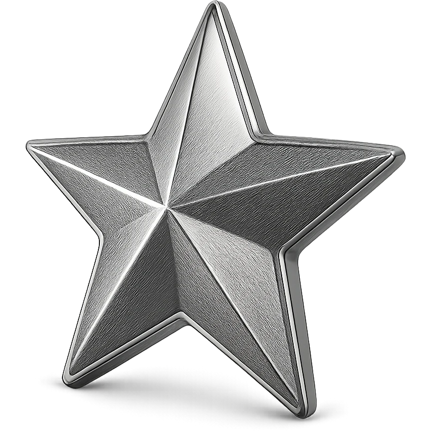 silver star icon, metallic, embossed effect emoji