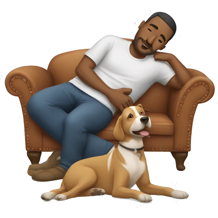 man lying down with 2 dogs emoji