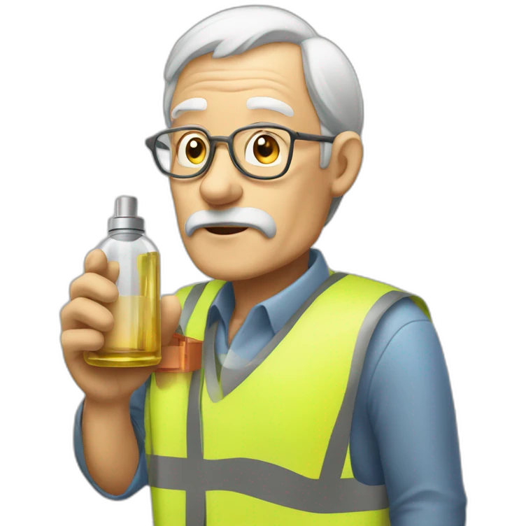 old man watching construction site hold perfume emoji
