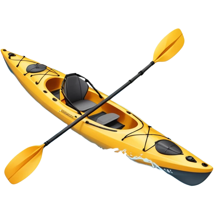 An icon showing a close-up of a sleek kayak with double-bladed paddles gliding through water. Splashes surround the boat as it cuts across a calm surface, symbolizing speed and focus. Transparent background emphasizes the dynamic and personal nature of kayak paddling. emoji