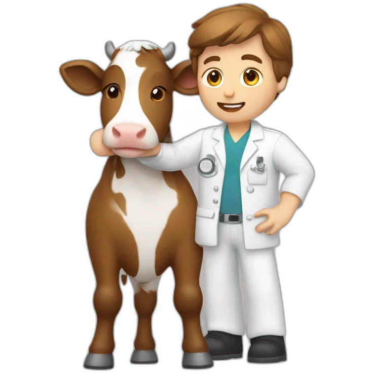 Vet male with brown hair petting cow emoji