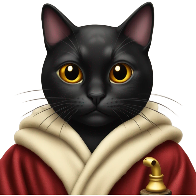 Black cat with a Hugh Hefner robe and a tobacco pipe emoji
