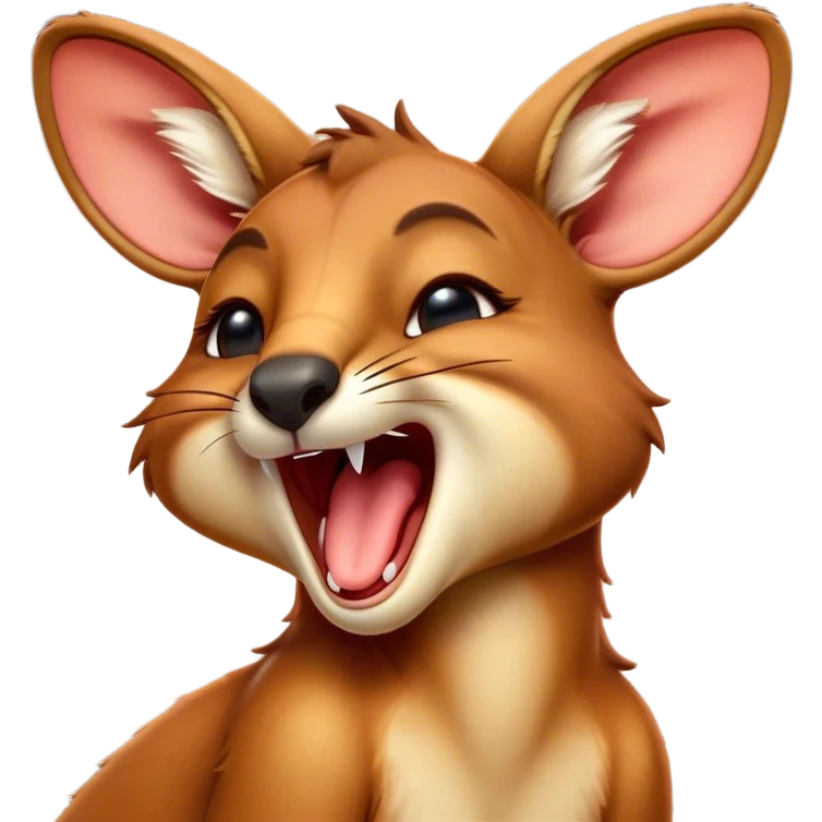 Cinematic Cute Yawning Kangaroo Portrait Emoji, Head tilted slightly with a dramatic, wide-open yawn, showcasing a soft, downy red-orange fur with gently drooping ears and round amber eyes barely open in drowsy contentment, Simplified yet irresistibly adorable features, highly detailed, glowing with a soft, cozy glow, high shine, relaxed yet expressive, stylized with a touch of outback charm, bright and endearing, soft glowing outline, capturing the essence of a sleepy yet affectionate kangaroo, so drowsy it feels like it could stretch out of the screen and curl up for a nap! emoji