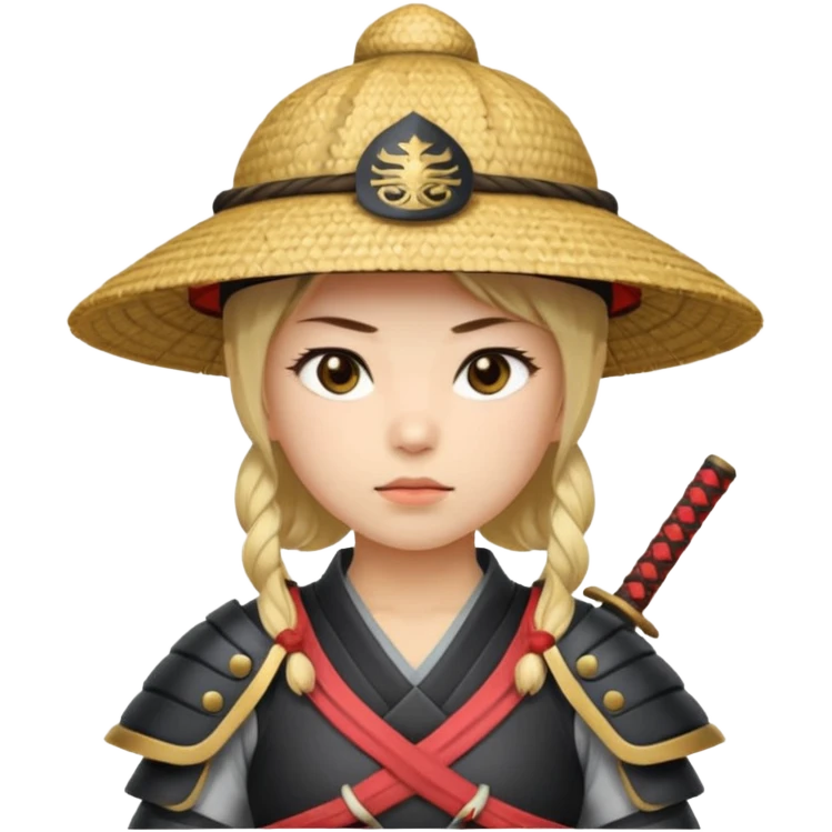 Samurai with straw hat, Warrior in samurai armor, female emoji