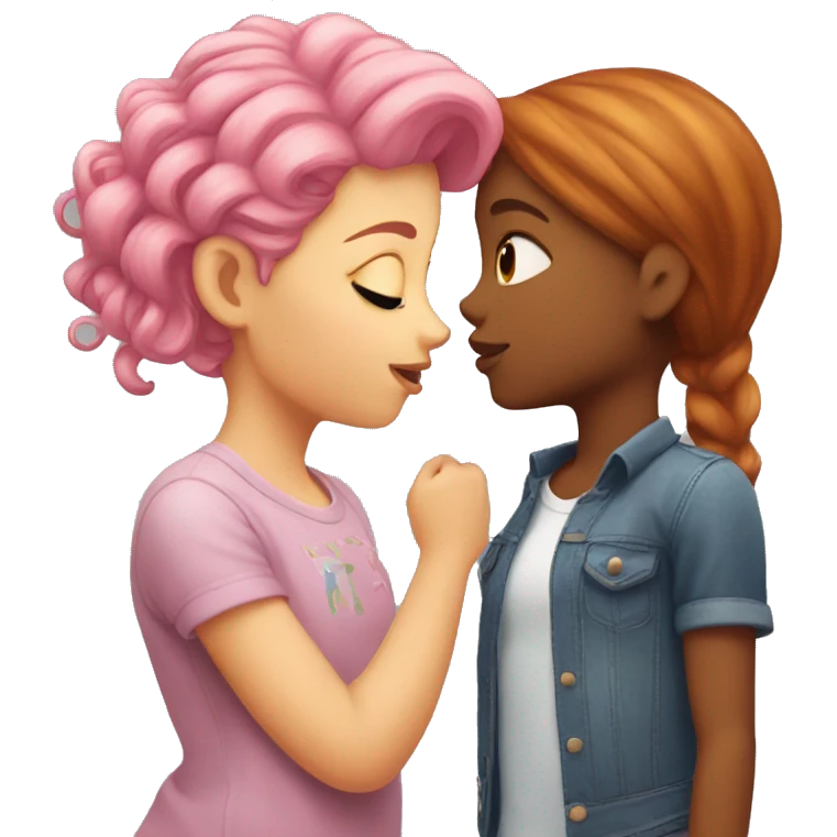 girl with hazel hair kissing girl with pink hair emoji