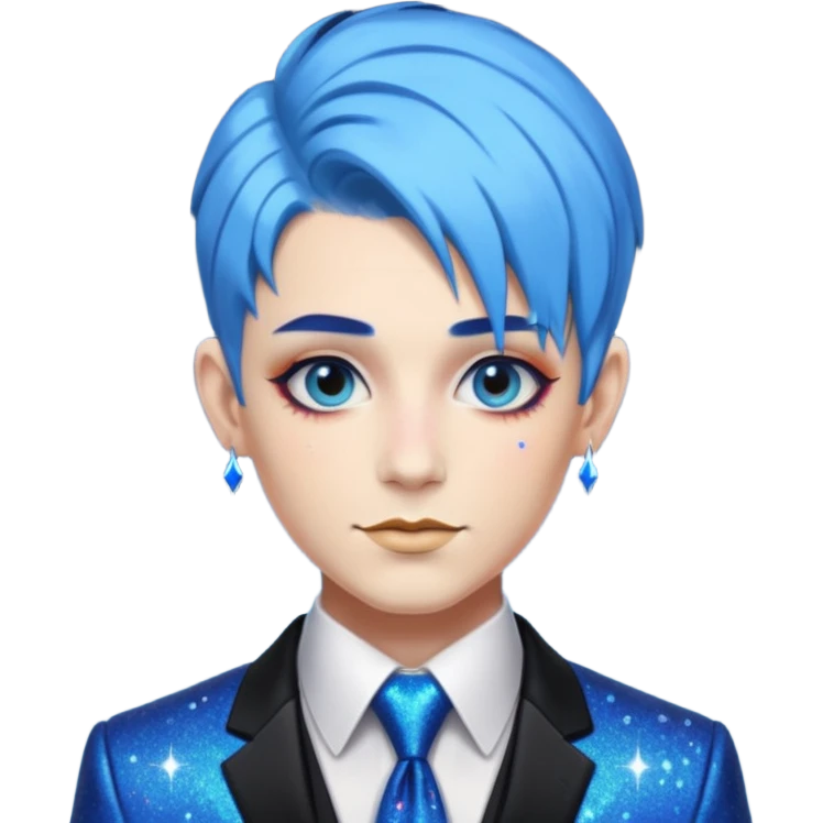 blue hair drag king fabulous makeup with glitter emoji