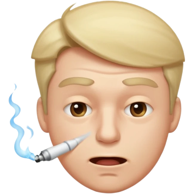 A male with squinting eyes but the mouth is blowing out emoji