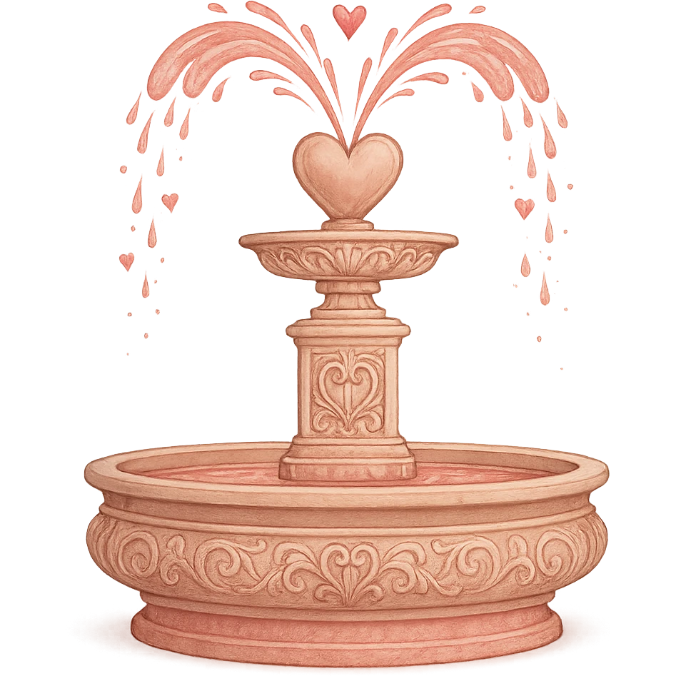 love-themed fountain with heart-shaped water emoji