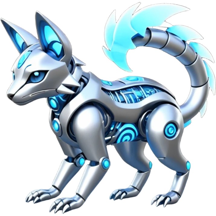 Mechanical shiny alloy metallic futuristic steel highly advanced technological cyborg cybernetic Genet-Absol-Zeraora-Primagen-fusion-creature  emoji