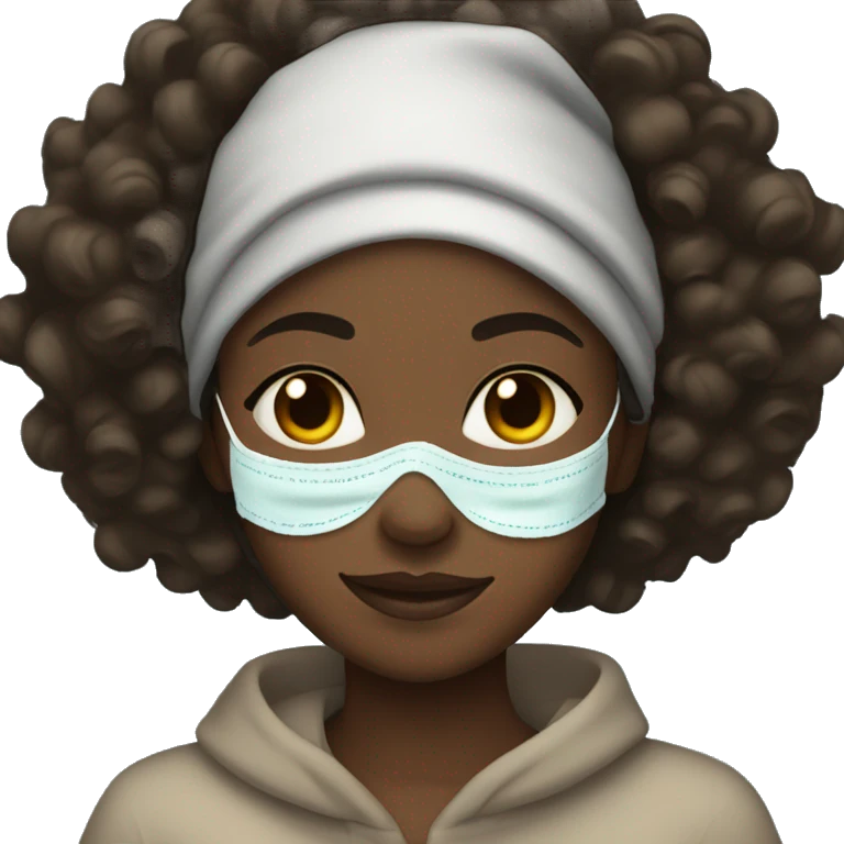 Black girl with curly hair and face mask on emoji