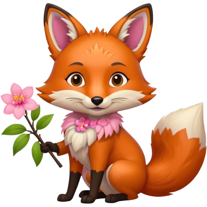 Fox holding a blossom and wearing a blossom emoji