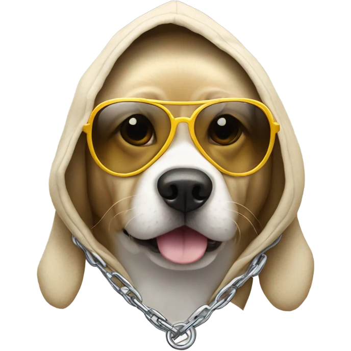 Dog with hoodie, chain, and sun glasses emoji