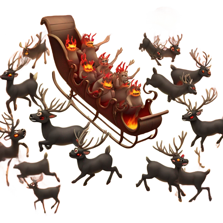 Satan’s sleigh pulled by 8 fiery reindeer  emoji