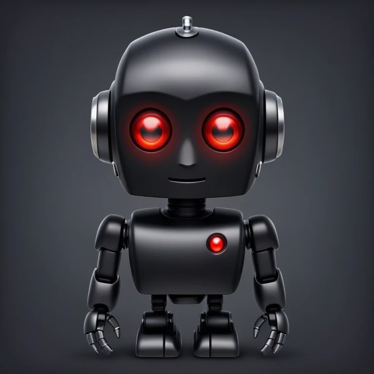 black robot with white led red eyes, red background emoji