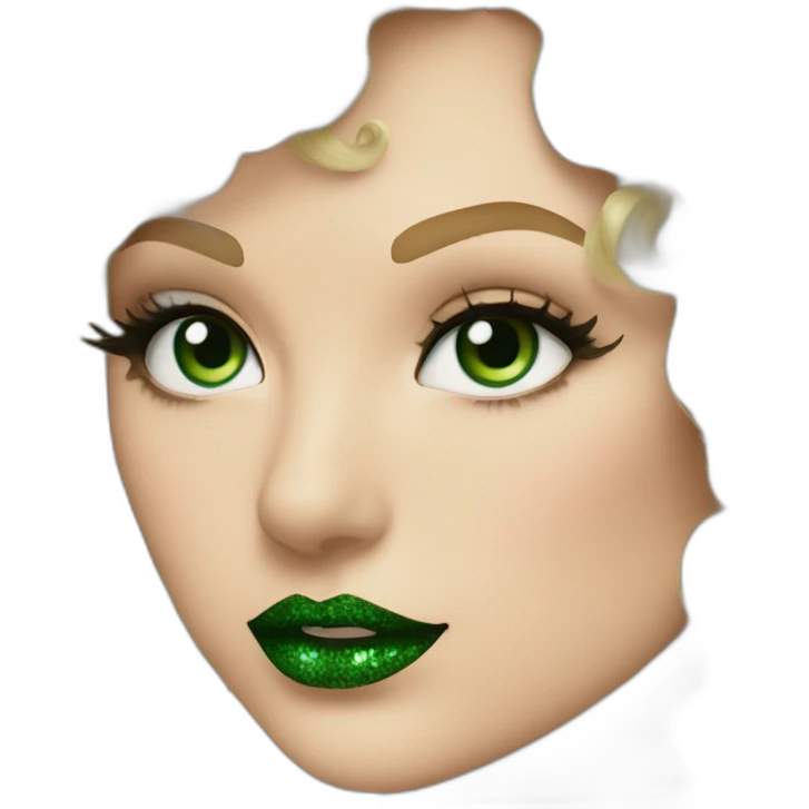 Taylor Swift with green eyeshadow and glitter green lips with curly blond hair emoji
