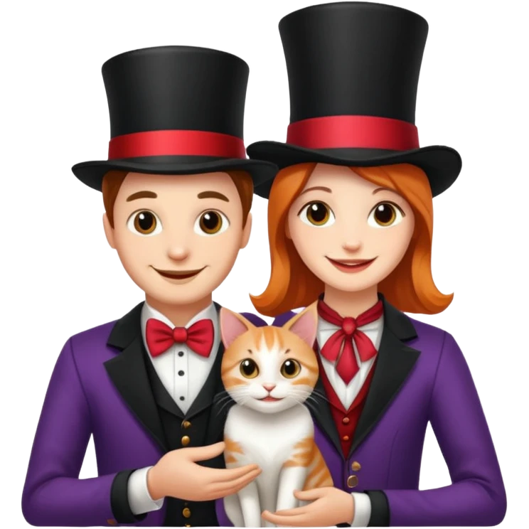 magician couple and their pet cat emoji