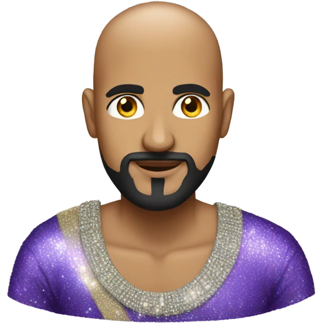 Bald Indian guy with black goatee wearing sparkles emoji