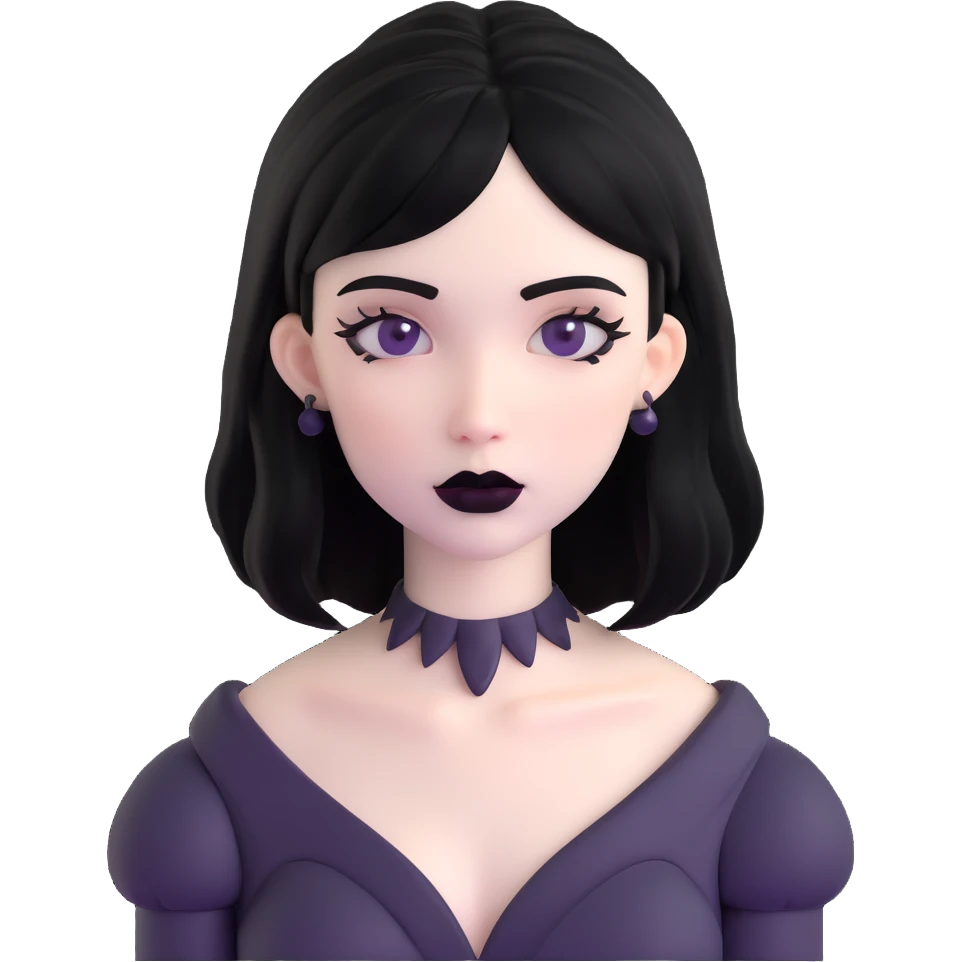 black goth with pale skin, black lipstick, black hair emoji