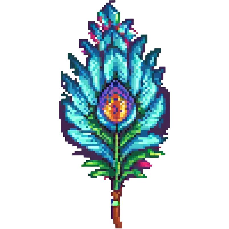 peacock feather, pixel art style, colorful, retro video game aesthetic emoji