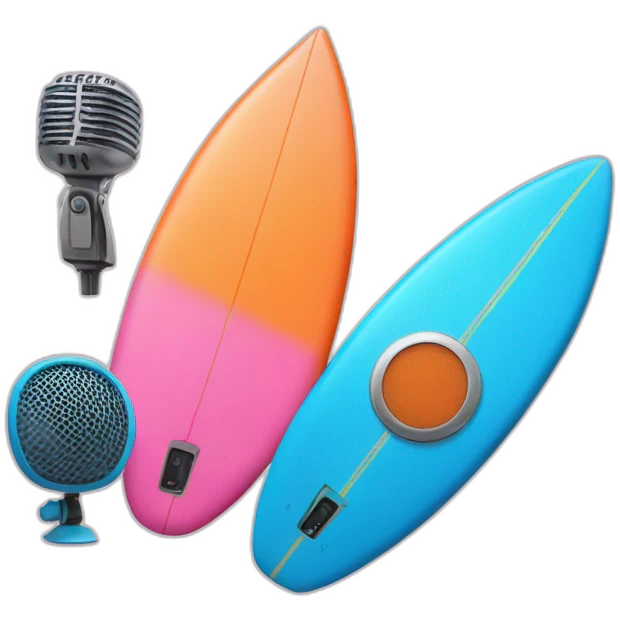surf board Cartoon Blue and orange and a microphone Cartoon Blue and pink  emoji
